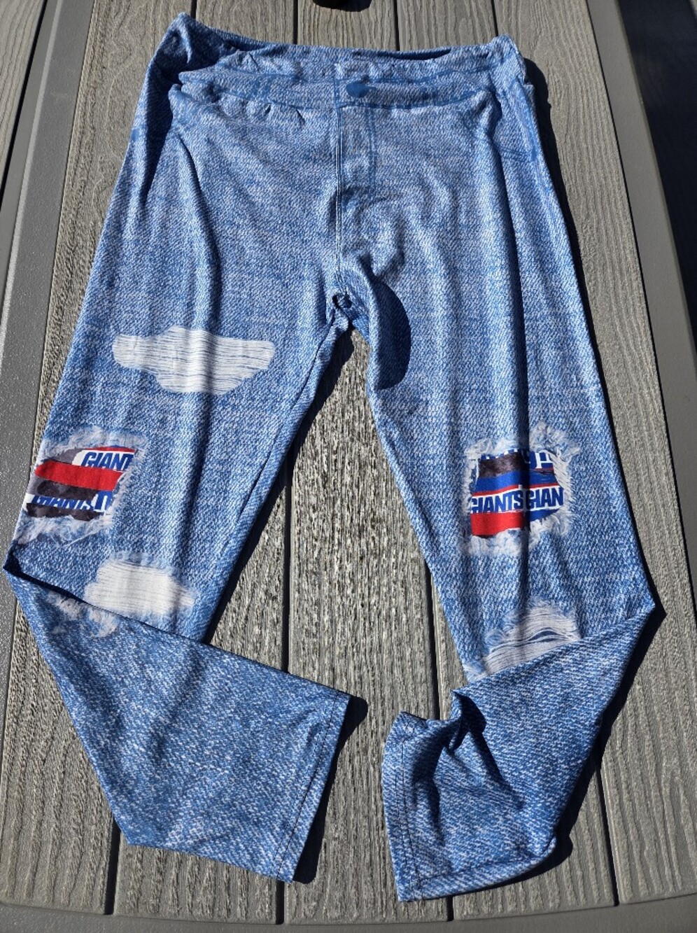 Blue Printed Women’s Leggings with Distressed Team Graphic